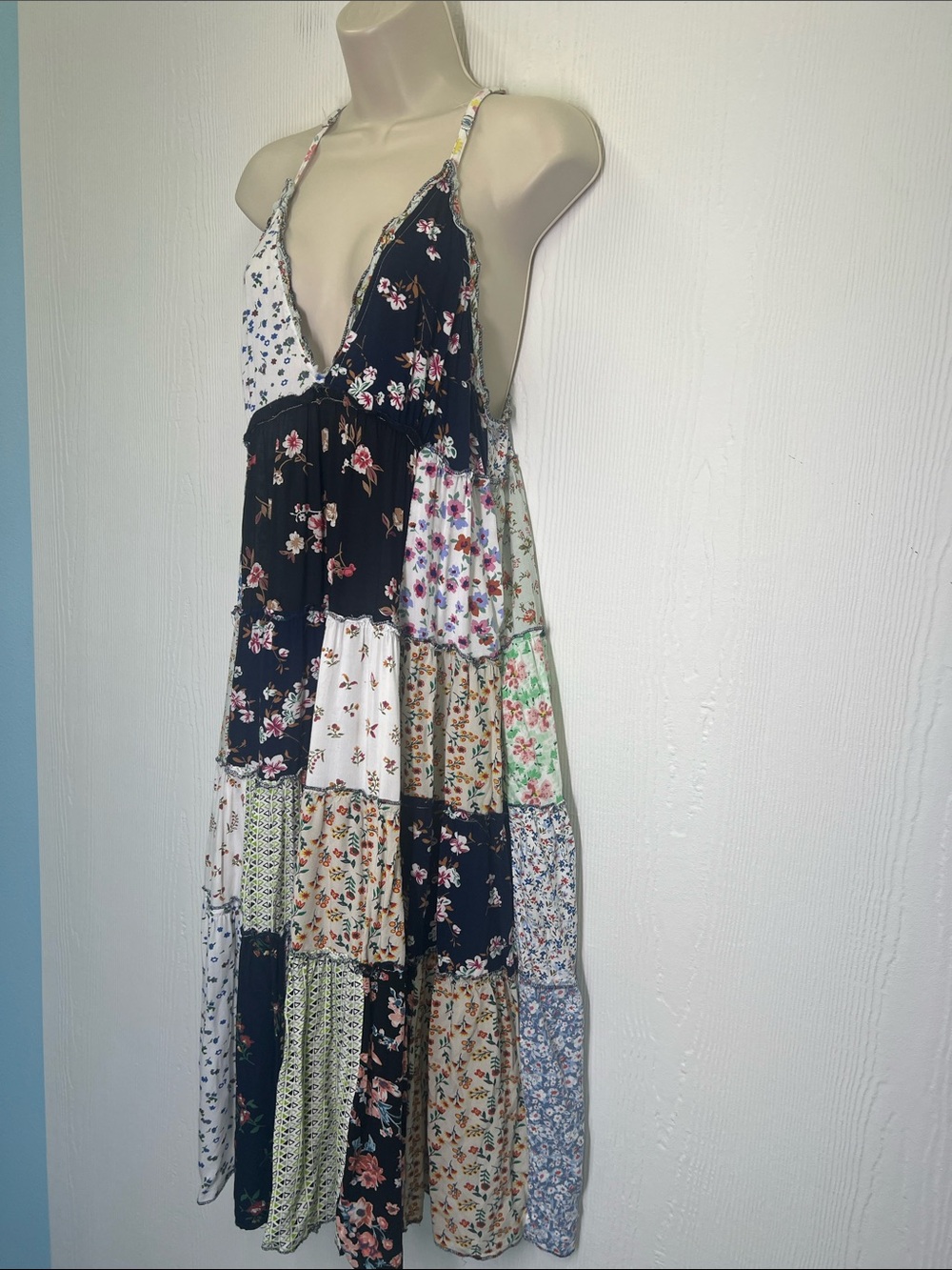 Paani - Bohemian Floral Patchwork Tiered Sleeveless Midi Dress Size Small - Picture 6 of 12